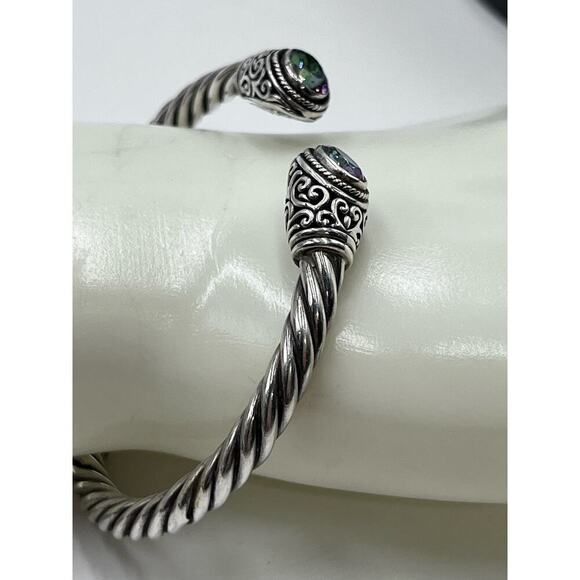 Sterling Silver Artisan 925 Mystic
Quartz Balinese Hinge Bangle Bracelet 20g - Picture 8 of 14